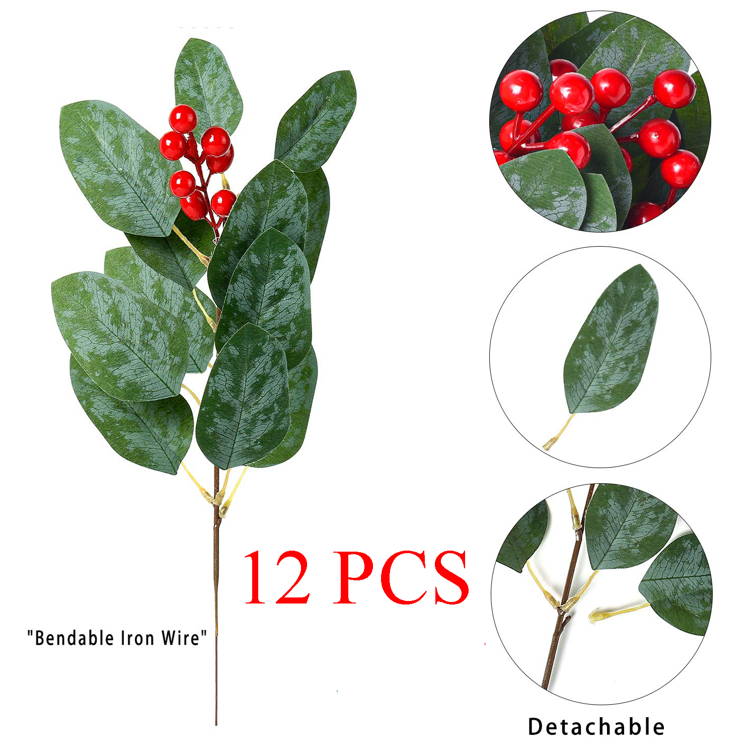 Yhdsn 12 Pcs Artificial Christmas Red Berry Picks Holly Berries Flower Stem Needles Branches Fake Greenery Floral Picks Arrangements for Xmas Wreath